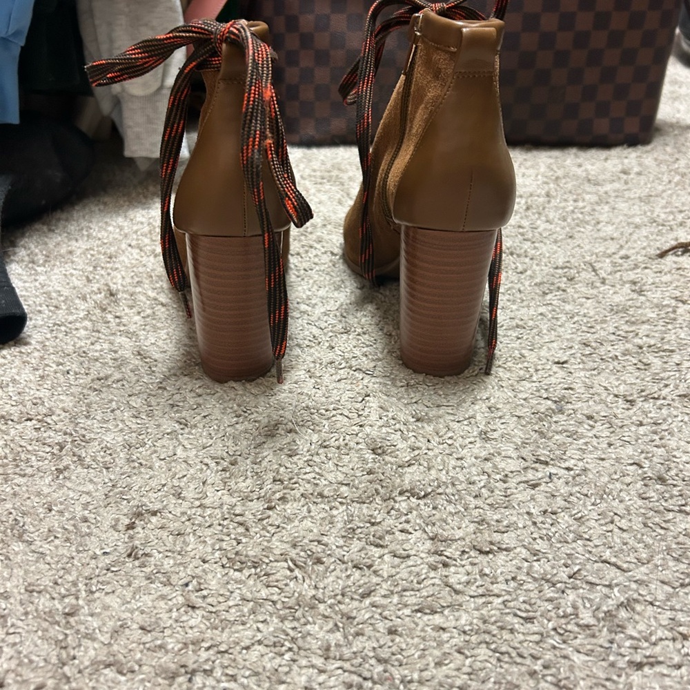 Nine West Tan Lace-Up Peep Toe Boots - Picture 3 of 5